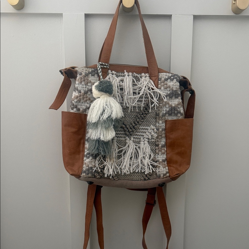 Chic Woven Backpack with Tassel Accent